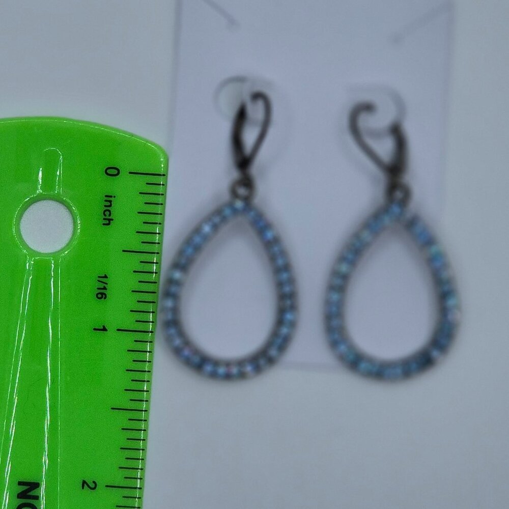Vintage Real Collectibles by Adrienne Blue/Teal Rhinestone Cross & Drop Earrings - Picture 9 of 10